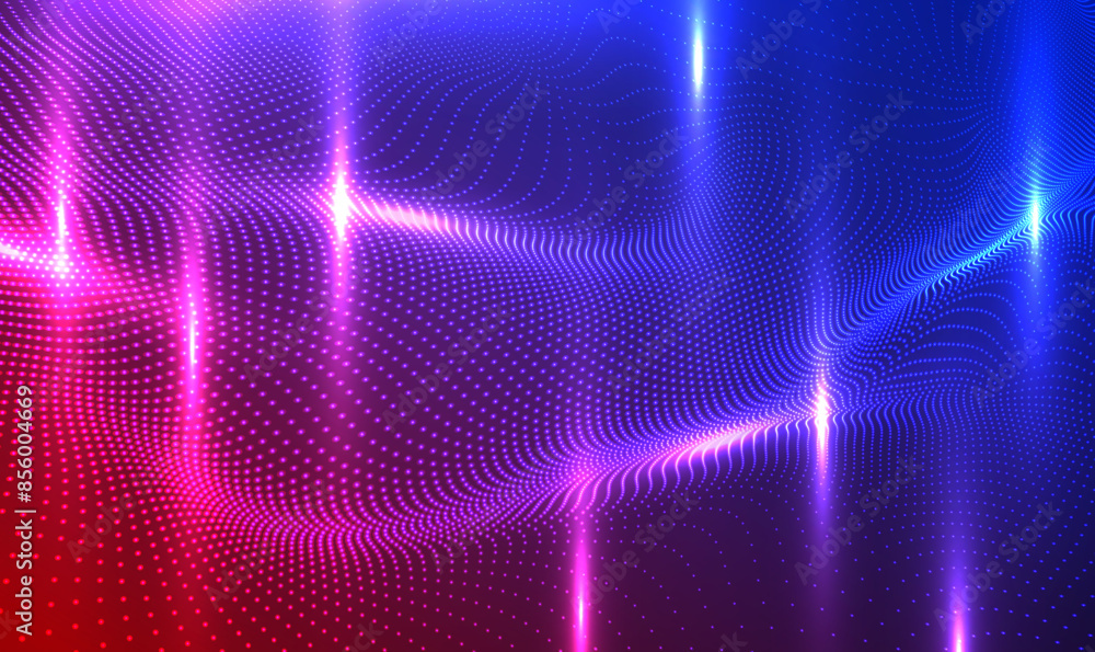 Aufkleber abstract digital waving 3d particle technology background. futuristic glowing dots wave. 3d particle