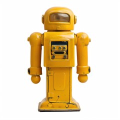 Fototapeta premium Vintage tin robot toy 1940 1950 shiny and with personality, in yellow and black with antennae 