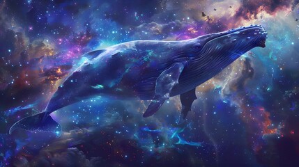 Fototapeta premium Whale swimming under the night sky space