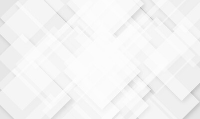 White and grey geometric minimal and square overlap layer shape banner design. Abstract geometric minimal futuristic element concept. Design for poster, brochure, banner, wallpaper, cover, flyer.