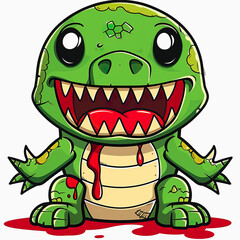 Zombie Alligator cartoon isolated on white background. Crocodile Walking Dead monster