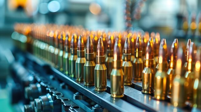 Brass ammunition on a conveyor belt
