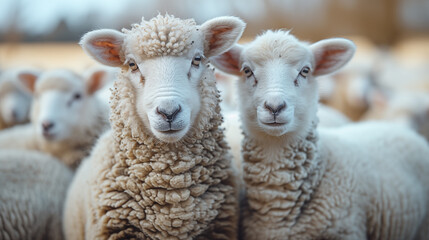 Fototapeta premium Sheep in a flock of sheep on a farm. selective focus