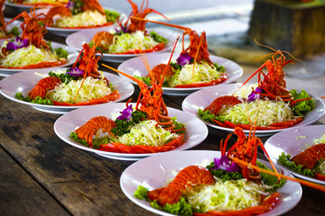 a traditional Taiwanese lobster salad served at a banquet