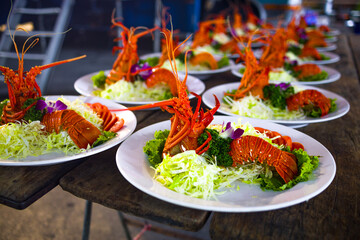a traditional Taiwanese lobster salad served at a banquet