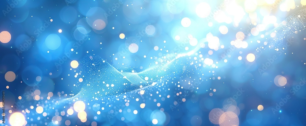 Poster abstract white and blue background with blurred light rays and light particles as a design element. 
