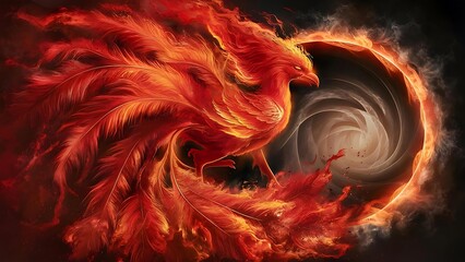 Abstract red phoenix with fire - 1