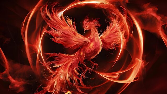 Abstract red phoenix with fire - 3