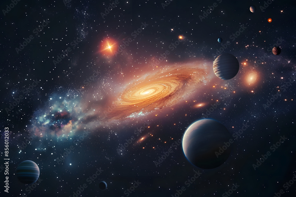 Wall mural solar system in milky way show planets orbiting