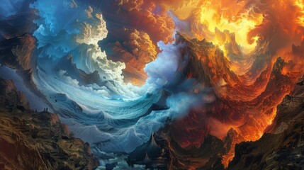 Abstract Landscape of Fire and Water