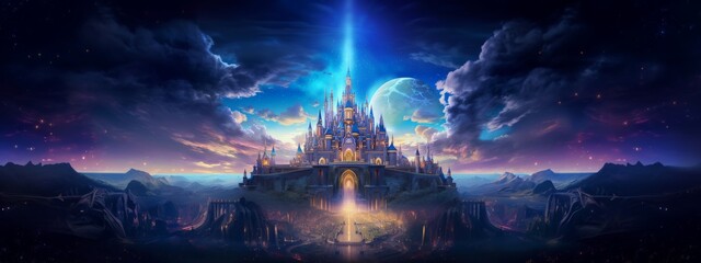 Obraz premium Fantasy World for kids with River Clouds Rainbow Created with Generative AI Technology