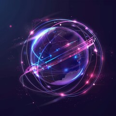 Obraz premium Design a logo showcasing a holographic sphere with a mesmerizing glow, intertwined with dynamic data points that symbolize the essence of AI advancement
