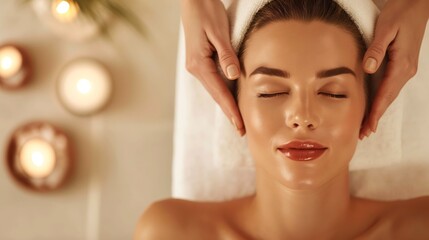 Naklejka premium Content woman with closed eyes enjoying a peaceful head massage