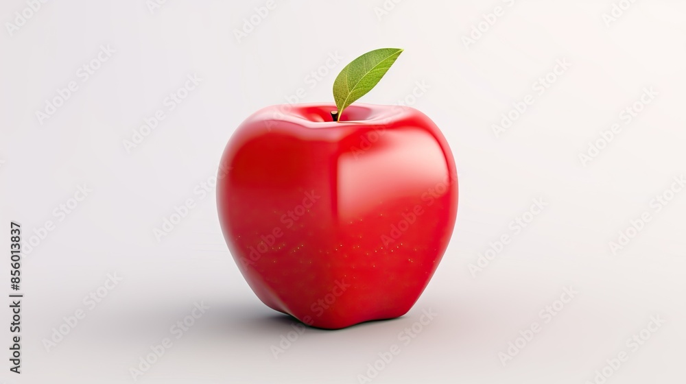 Poster a photo of a red apple with a green leaf on a white background. the apple is facing the camera at a 