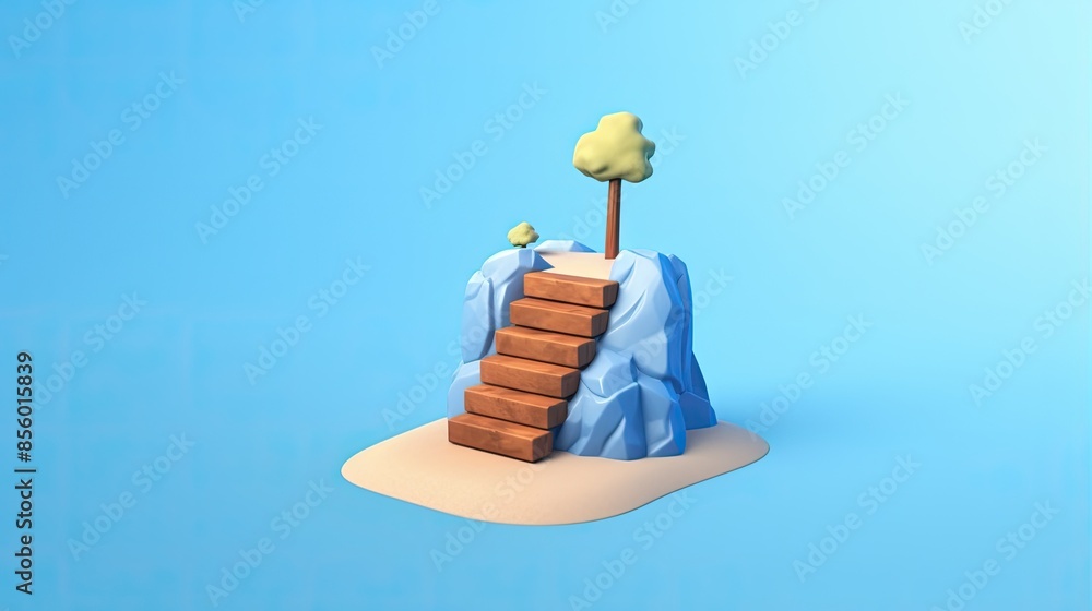 Poster this is a 3d rendering of a small island with a tree on top. the island is made of rock and has a sa