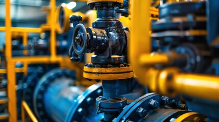 Obraz premium Close up of valve on factory pipe. Automotive, Plumbing, Engineering, Gas