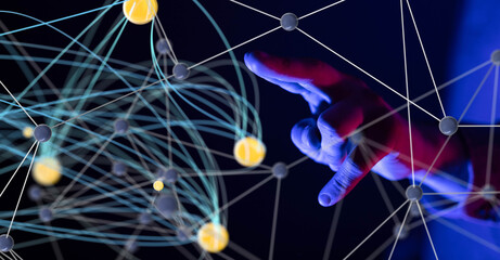 Global network. Blockchain. 3D illustration. Neural networks and artificial intelligence. Abstract