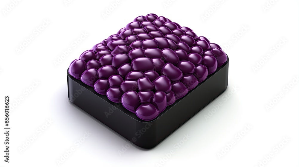 Aufkleber 3d rendering of a black cube with rounded edges. the cube is covered in small, glossy purple spheres