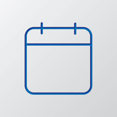 Calendar simple icon, vector. Flat design. Paper cut design. Cutted blue symbol with shadow. Gray background