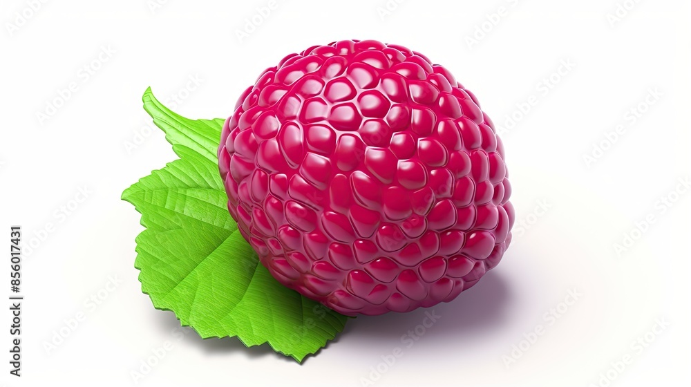 Poster a photo of a raspberry on a white background. the raspberry is ripe and juicy, with a vibrant red co
