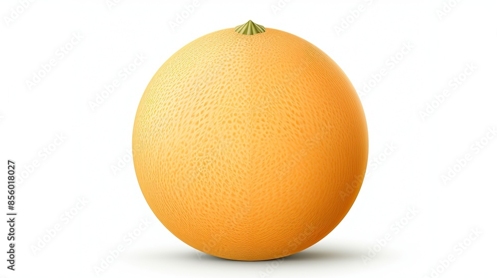 Poster 3d rendering of a cantaloupe melon on a white background. the melon is perfectly round and has a smo