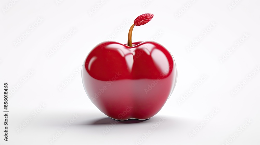 Poster 3d rendering of a glossy red apple on a white background. the apple is smooth and round, with a smal