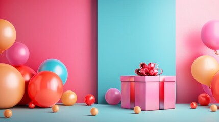 Colorful Gift Box with Balloons Background