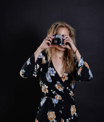 cameras, frau, fotograf, foto, schönheit, linse,  retro, alte, fotokamera, fotoaparat, haar, foto,...