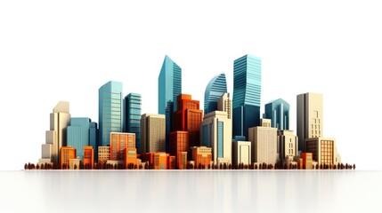 Naklejka premium A beautiful 3D rendering of a modern city. The buildings are all different colors and the city is surrounded by trees.