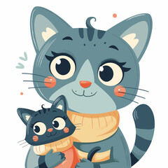 Obraz premium A cat is holding a kitten in its mouth. The kitten is wearing a scarf
