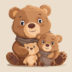 Obraz premium A cartoon bear family with a mother bear and two baby bears