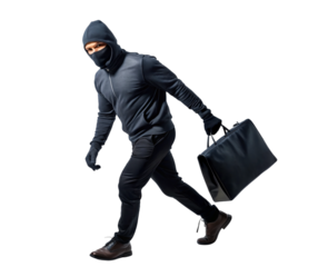 Man in mask, a robber , threat during a crime