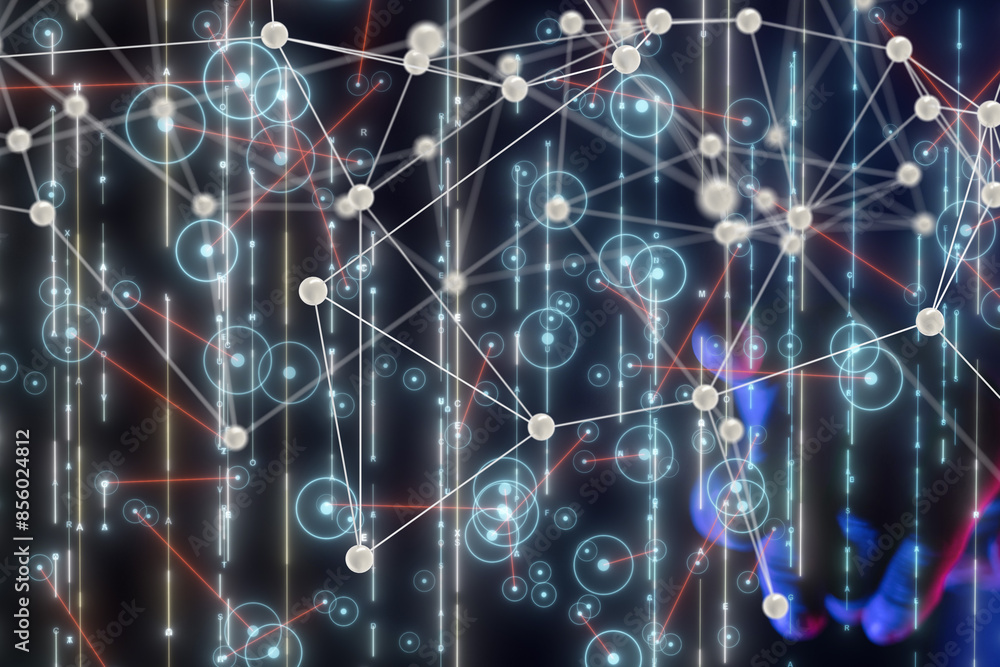 Poster neural network 3d illustration. big data and cybersecurity