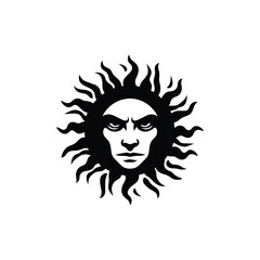 Angry summer sun with naughty face silhouette illustration