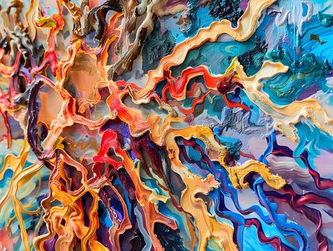 Vibrant Biochemical Structures in Bold Expressionist Oil Painting Style:Intricate Organic Flowing Carbon Backbones,Visually Arresting Biochemical Forms,and Impasto Brushwork in Vibrant Color Harmony