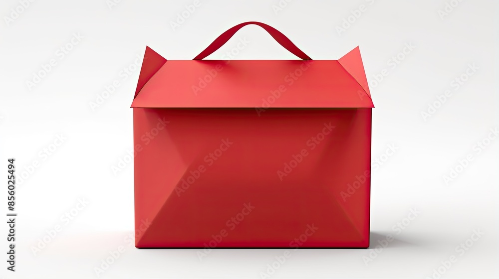 Poster a simple red box with a handle. it is made of cardboard and is perfect for storing or transporting s