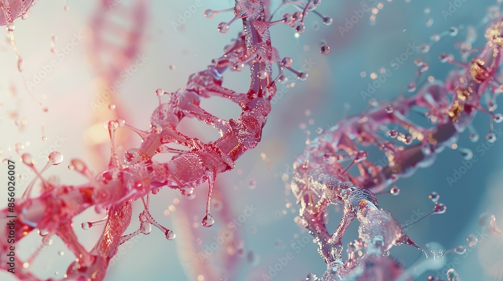 Poster dna molecules morphing and transforming into various shapes and patterns, symbolizing the dynamic na