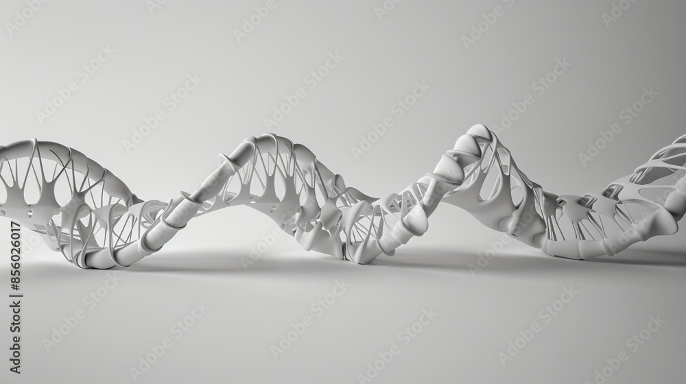Poster dna strands twisting and intertwining, forming a mesmerizing double helix structure, isolated on a c