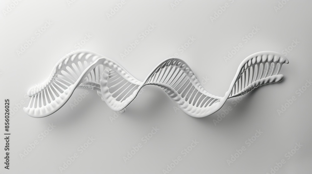 Poster dna strands twisting and intertwining, forming a mesmerizing double helix structure, isolated on a c