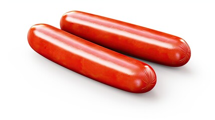 Naklejka premium Two juicy hot sausages. Isolated on white background. 3d rendering.