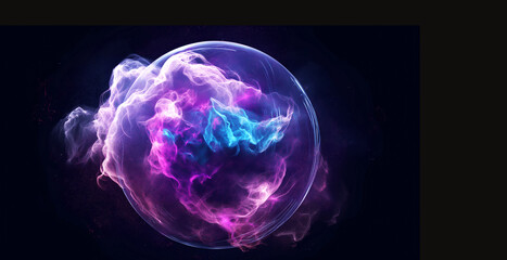 A colorful, glowing orb in space. The colors are purple, blue, and pink. The image has a dreamy, otherworldly feel to it
