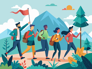 Employees participating in a team-building hike