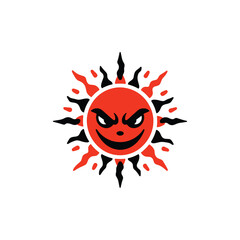 Angry summer sun with naughty face silhouette illustration
