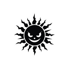 Angry summer sun with naughty face silhouette illustration