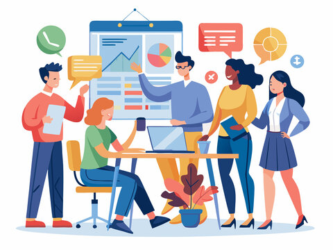 A team working on a collaborative presentation