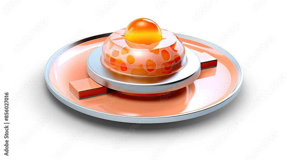 Poster 3d rendering of an abstract futuristic podium with a glowing sphere on top. the podium is made of a 