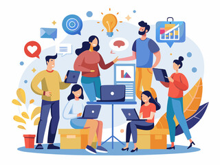 A team collaborating on a social media campaign
