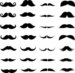 Icon set about various mustache whisker tendril. Icons, flat vector illustrations, isolated on white, transparent background. Mustaches whiskers tendrils