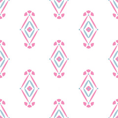 Pastel ethnic seamless pattern in tribal.Beauty Ikat textile texture in native American,Mexican,African, mediterranean style.Aztec geometric fabric folk art background.Colorful boho design for print