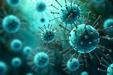 Realistic Close-Up of Virus Particles Floating in Air